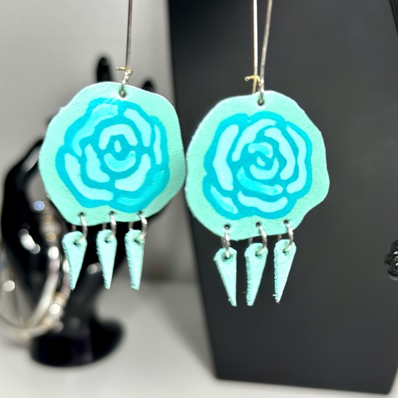 Rose Blue Dangle Earrings - Picture 1 of 4